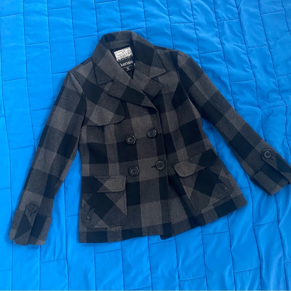 Kensie Buffalo Plaid Short Pea Coat